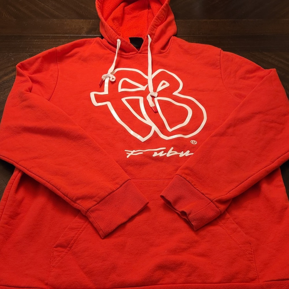 Fubu Pullover Hoodie Mens Size L (42-44) Red FB Printed Graphic Drawstring